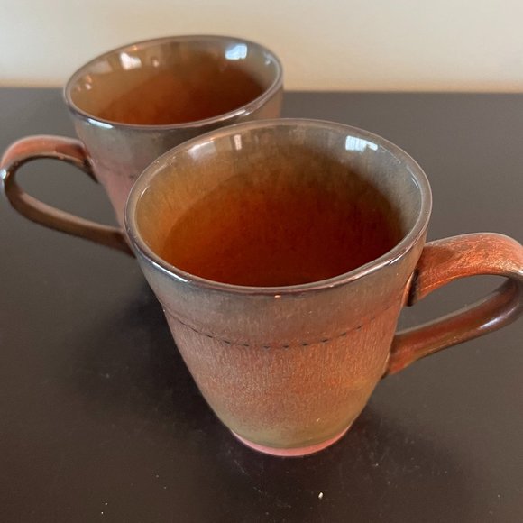 Set of 2 SANGO Cyprus Sienna Stoneware Mugs w/ Green Glaze & Copper Undertones - Picture 9 of 9